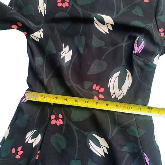 Kate Spade Long Bell Sleeve Floral Print Mini Dress Black Stretchy XXS Zip AG23 - Picture 7 of 13